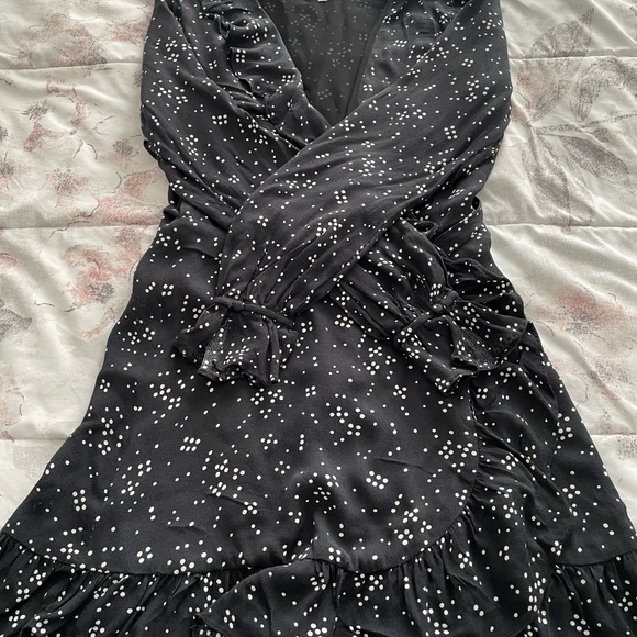 Privacy Please Revolve wrap black polka dots long sleeve mini dress, size S boho - Picture 15 of 15